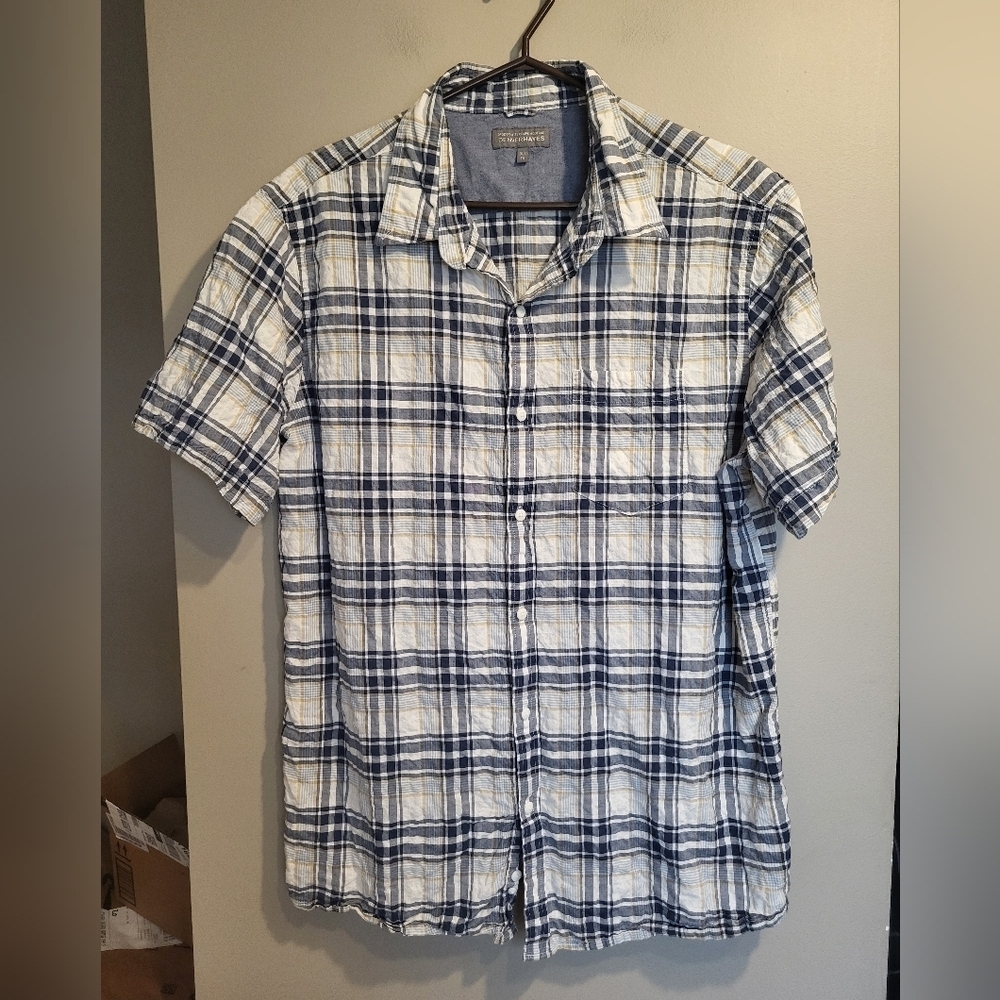 Denver Hayes Navy and White Checkered Shirt, Size XL